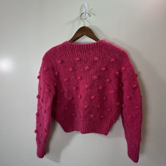 & Other Stories Women's Cropped Wool Alpaca Sweater Size S Pink Coquette Vibrant - Picture 2 of 7